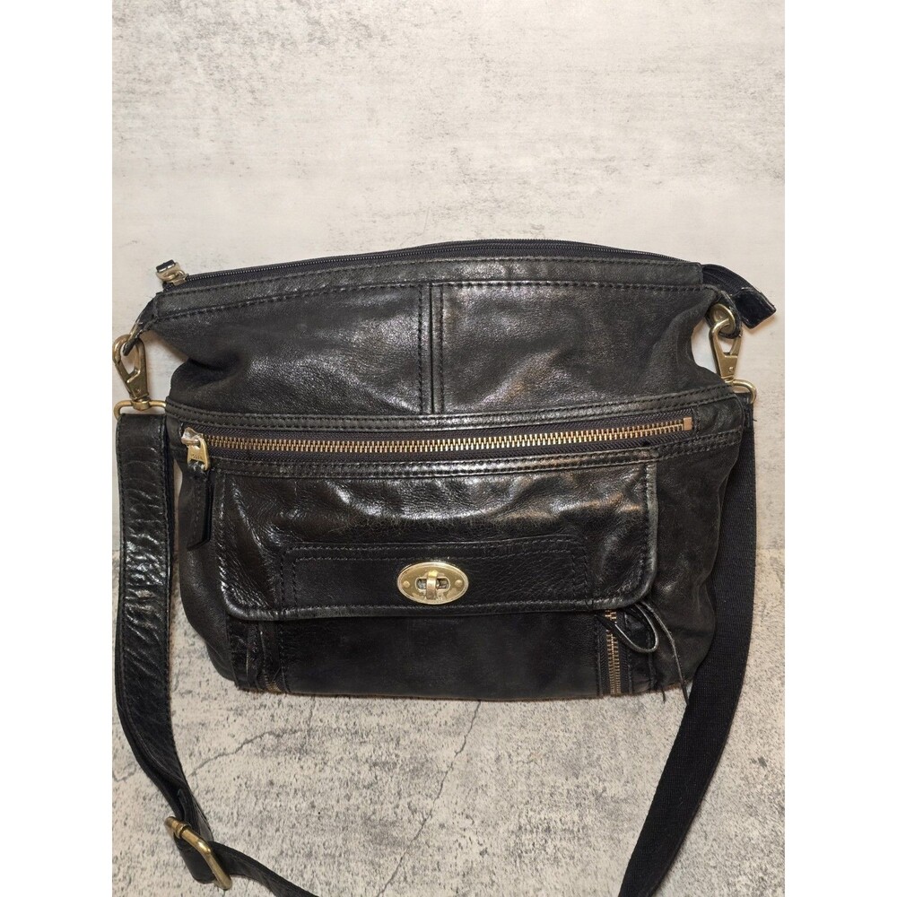 FOSSIL Vintage Black Lamb Hide Leather Crossbody Bag, Ajustable Strap